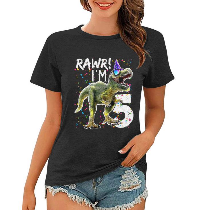 Funny Kids Rawr Im 5 5Th Birthday Party Gift T Rex Dinosaur Gift For Boys Gift Tshirt Women T-shirt