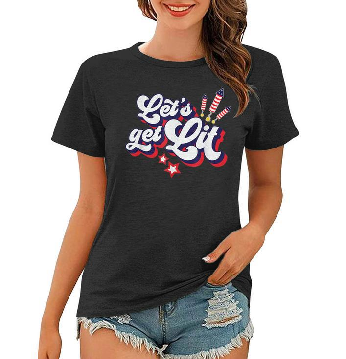 Funny Lets Get Lit Fireworks 4Th Of July Retro Vintage  Women T-shirt