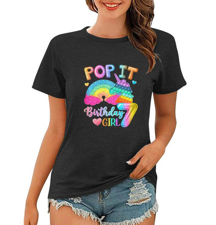 Funny Pop It Birthday Girl For 7 Year Old Girls Unicorn Party Women T-shirt