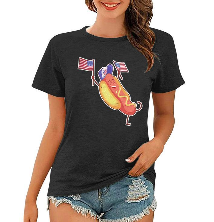 Funny Usa American Flag Hotdog Women T-shirt