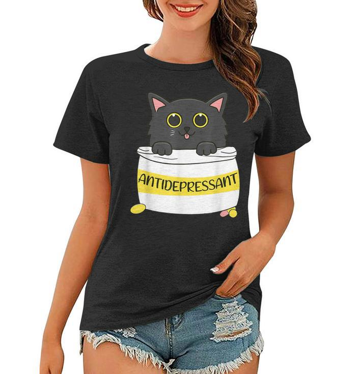 Fur Antidepressant Cute Black Cat Illustration Pet Lover  Women T-shirt