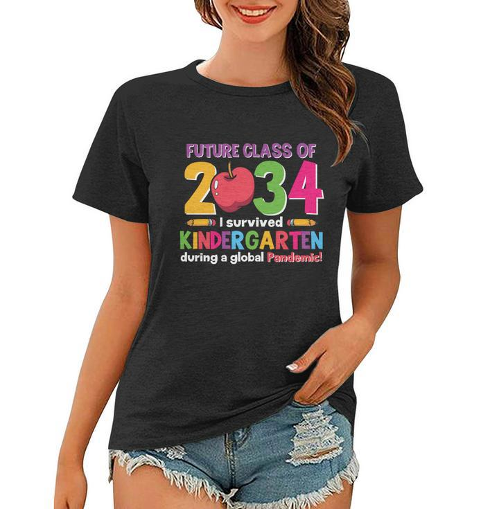 Future Class 2034 Survived Kindergarten Funny School Teacher Student Graphic Women T-shirt