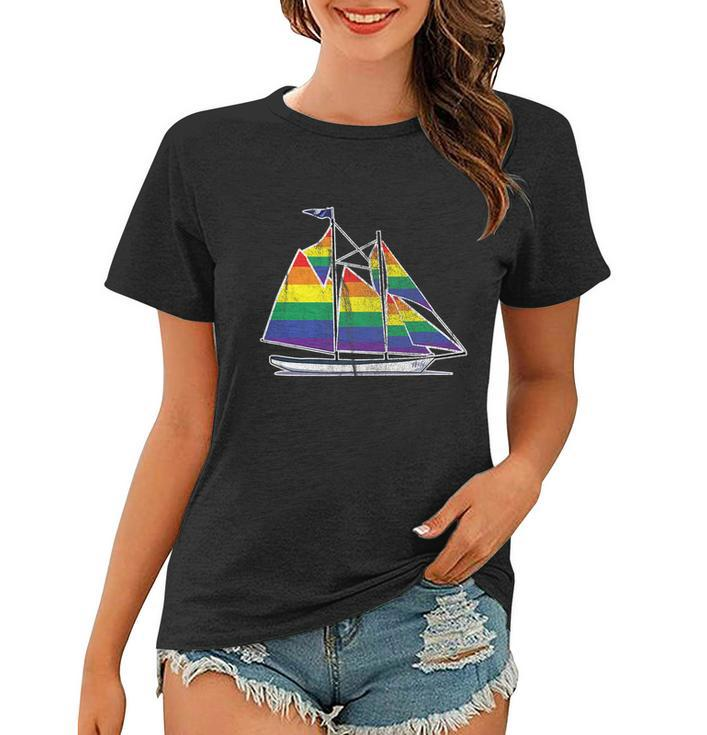 Gay Pride Sailboat Lgbt Lgbtq Rainbow Flag Women T-shirt