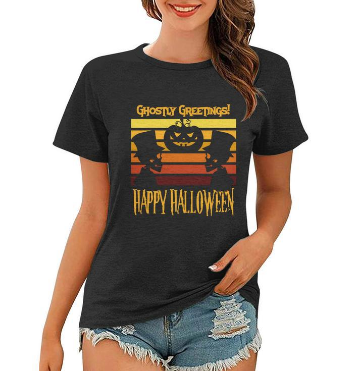 Ghostly Greetings Happy Halloween Funny Halloween Quote Women T-shirt