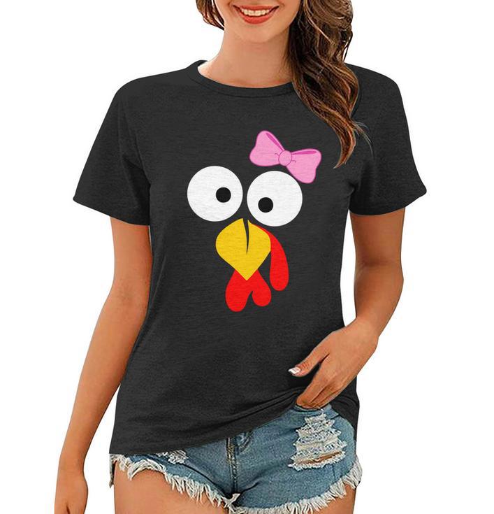 Girl Turkey Face Pink Bow Thanksgiving Day Tshirt Women T-shirt