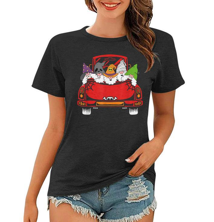 Gnome Riding Car Lazy Halloween Costume Ghost Witch Mummy  Women T-shirt