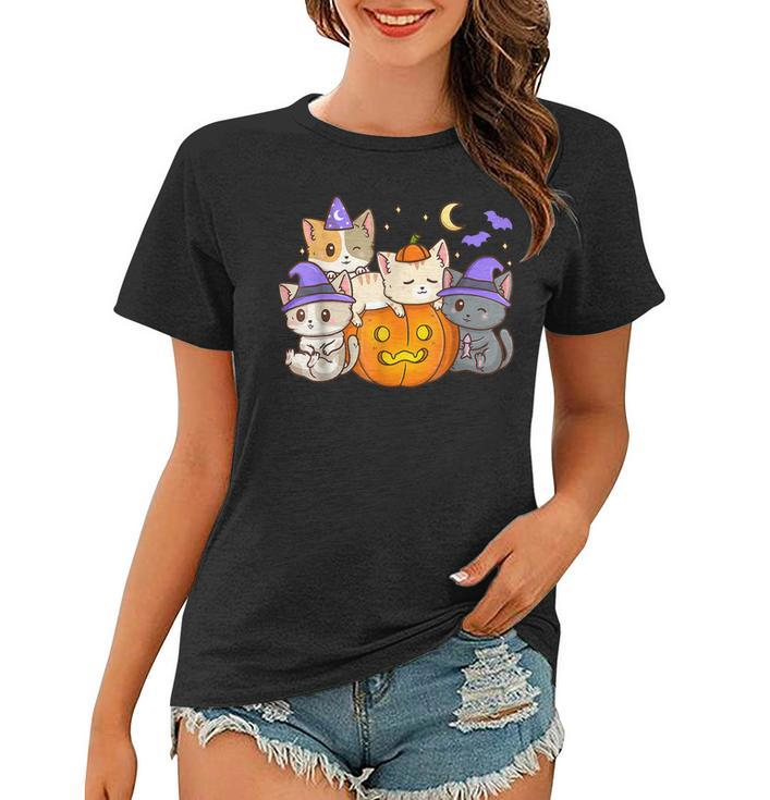 Halloween Cats Anime Cat Kawaii Neko Pumpkin Cat Lover Witch  V4 Women T-shirt