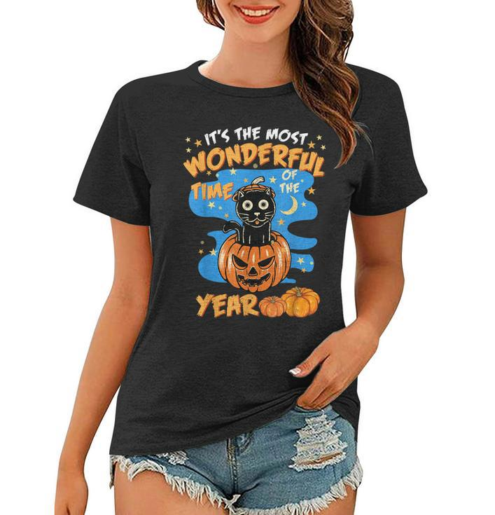 Halloween Its The Most Wonderful Time Of The Year Cat Witch  Women T-shirt - Thegiftio