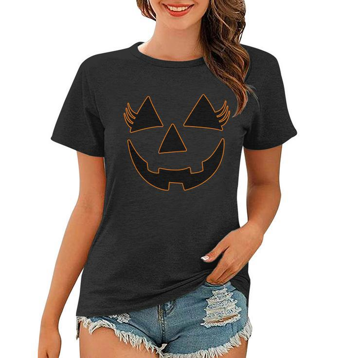 Halloween Jack-O-Lantern With Lashes Tshirt Women T-shirt