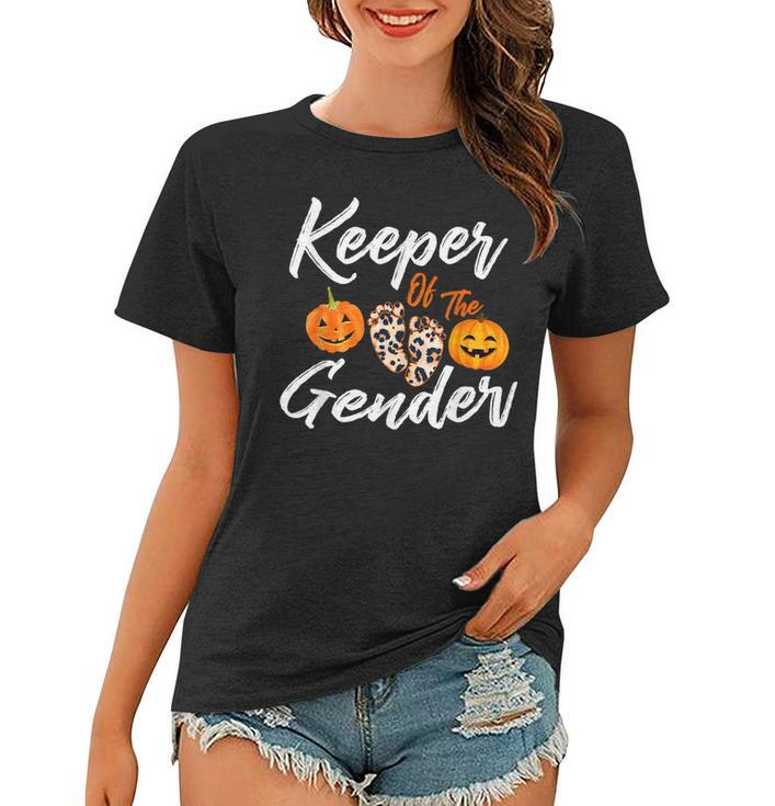 Halloween Keeper Of The Gender Reveal Pumpkin Party Leopard  Women T-shirt