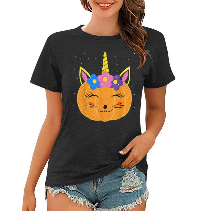 Halloween Leopard Unicorn Pumpkin Cat Funny Girls Kids Women  Women T-shirt