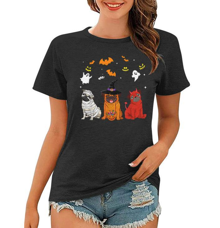 Halloween Pug Dogs Lovers Mummy Witch Demon Costumes  Women T-shirt