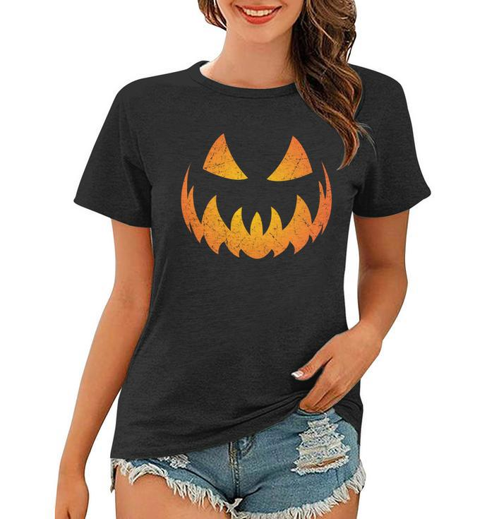 Halloween Pumpkin Jack Olantern Face Women T-shirt