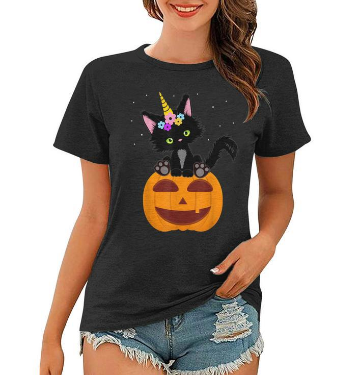 Halloween Unicorn Cat Black Pumpkin Scary Costume Girls Kids  Women T-shirt