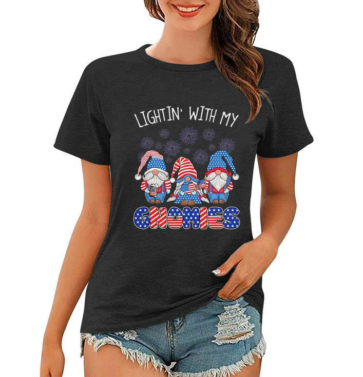 Happy 4Th Of July Lightin With My Gnomes Fireworks Women T-shirt