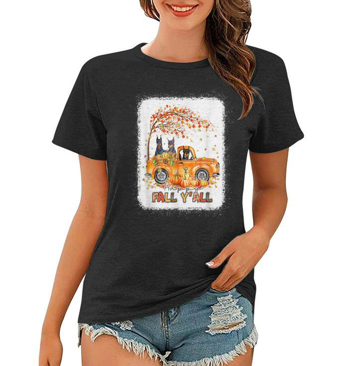 Happy Fall Yall Doberman Riding Truck Pumpkin Autumn Fall  Women T-shirt