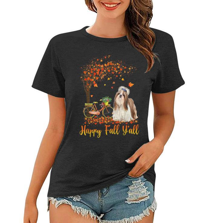 Happy Fall Yall Funny Shih Tzu Dog Autumn Bicycle  Women T-shirt
