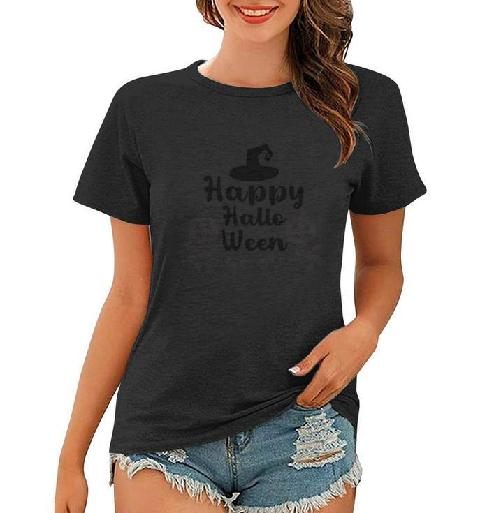 Happy Halloween Pumpkin Witch Hat Halloween Quote Women T-shirt