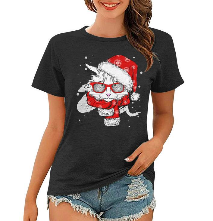 Hipster Christmas Cat Women T-shirt