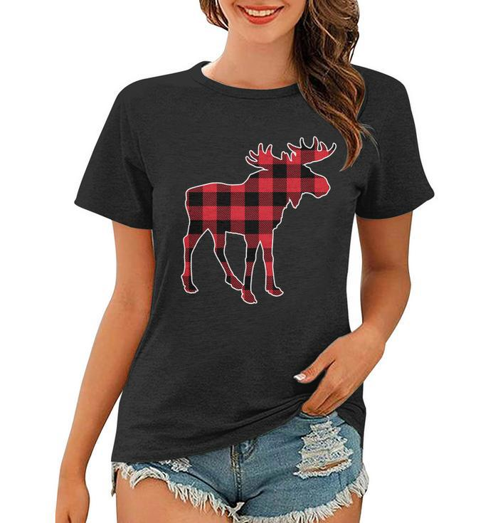 Holiday Plaid Moose Women T-shirt