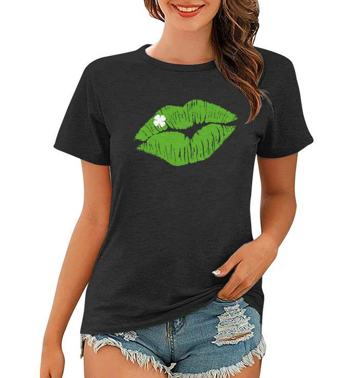 Irish Lips Kiss Clover St Pattys Day Graphic Design Printed Casual Daily Basic Women T-shirt