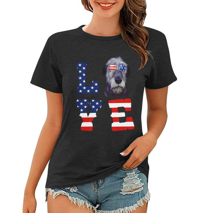 Irish Wolfhound Love Dog American Flag 4Th Of July Usa Funny Gift Women T-shirt