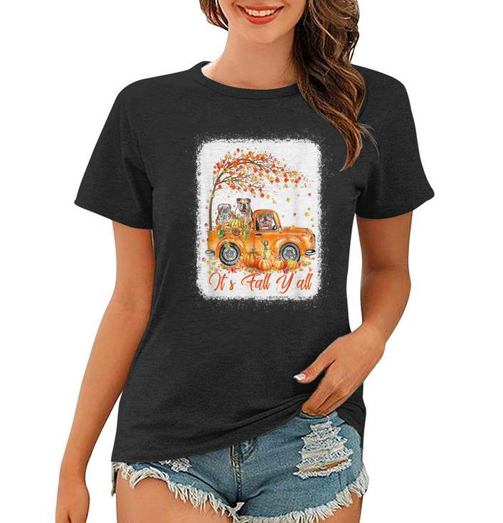 Its Fall Yall Bulldog Riding Truck Pumpkin Autumn Fall  Women T-shirt