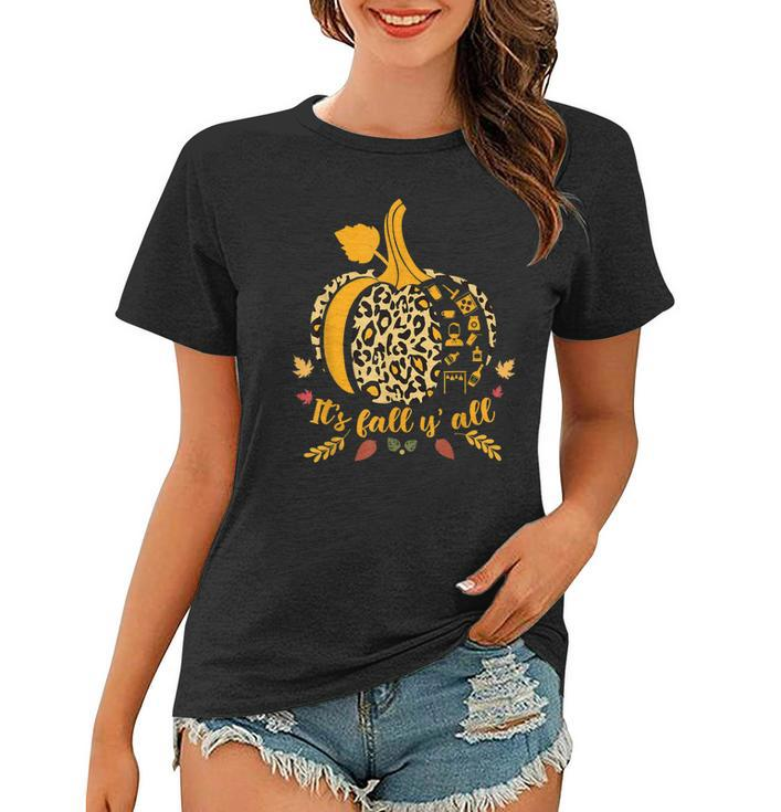 It’S Fall Y’All Leopard Print Pumpkin Bartender Halloween  Women T-shirt