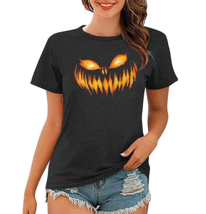 Jack O Lantern Scary Carved Pumpkin Face Halloween Costume  Women T-shirt