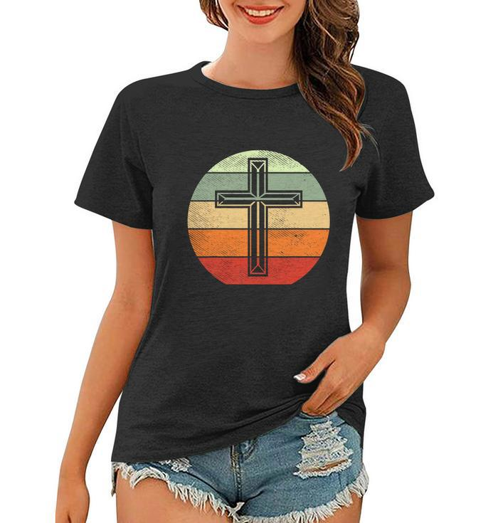 Jesus Retro Cross Christ God Faith Religious Funny Christian Women T-shirt