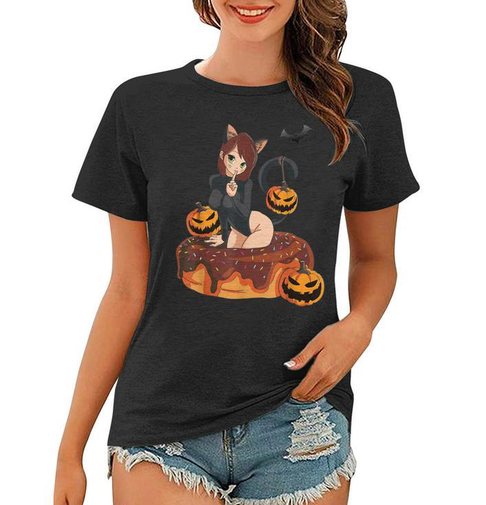Kawaii Anime Halloween Black Cat | Sexy Anime Girl In Donut  Women T-shirt