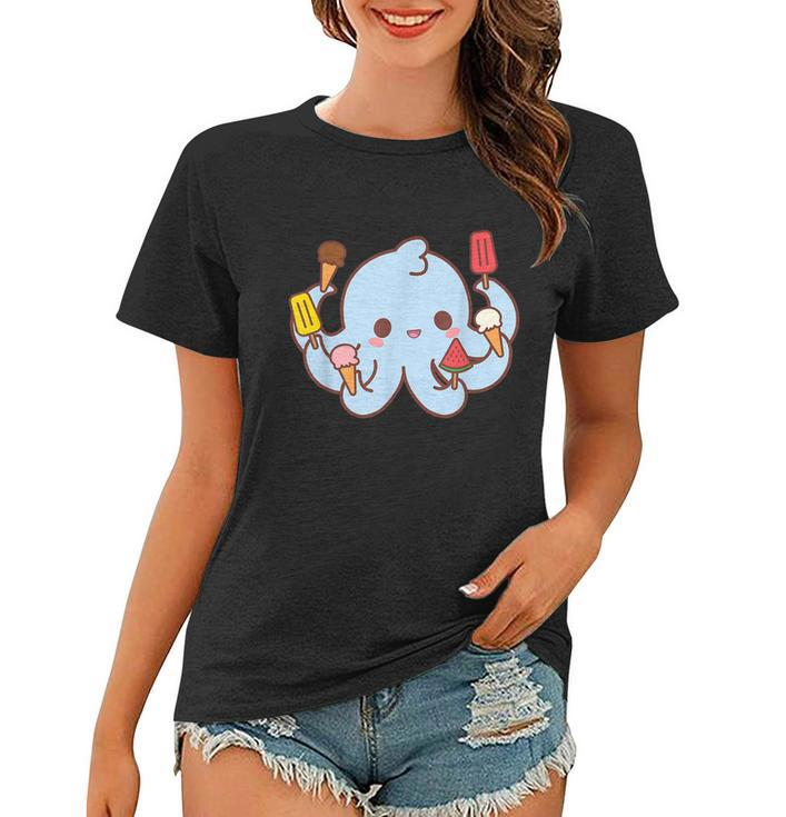 Kawaii Octopus Tako Ice Cream Lover Popsicle Watermelon Cute Graphic Design Printed Casual Daily Basic Women T-shirt