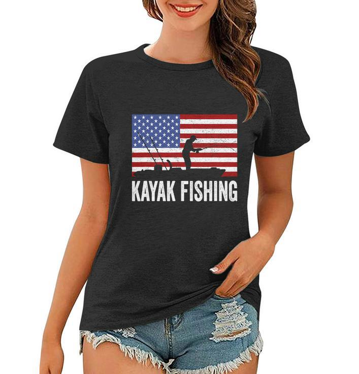 Kayaking Funny American Flag Angler Kayak Fishing Women T-shirt