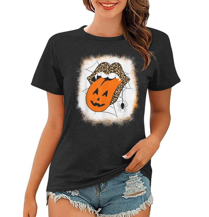 Leopard Lips Halloween Lips Vampire Mouth Pumpkin Tongue  Women T-shirt