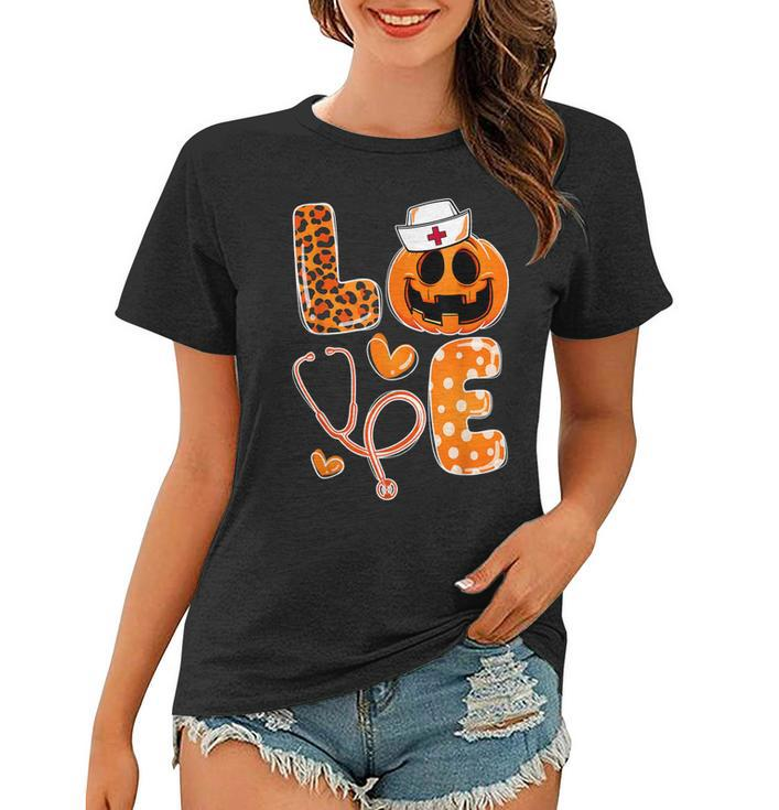 Leopard Love Cna Halloween Nurse Doctor Pumpkin Fall  Women T-shirt