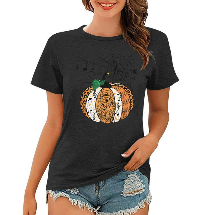 Leopard Pumpkin Music Teacher Funny Halloween Spooky Season  Women T-shirt