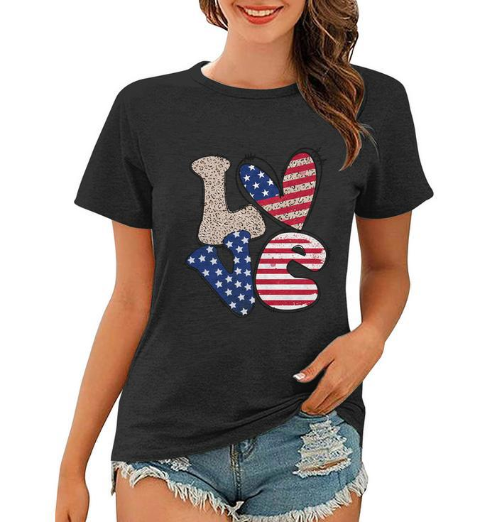 Love America Cute Funny 4Th Of July Independence Day Plus Size Graphic Women T-shirt