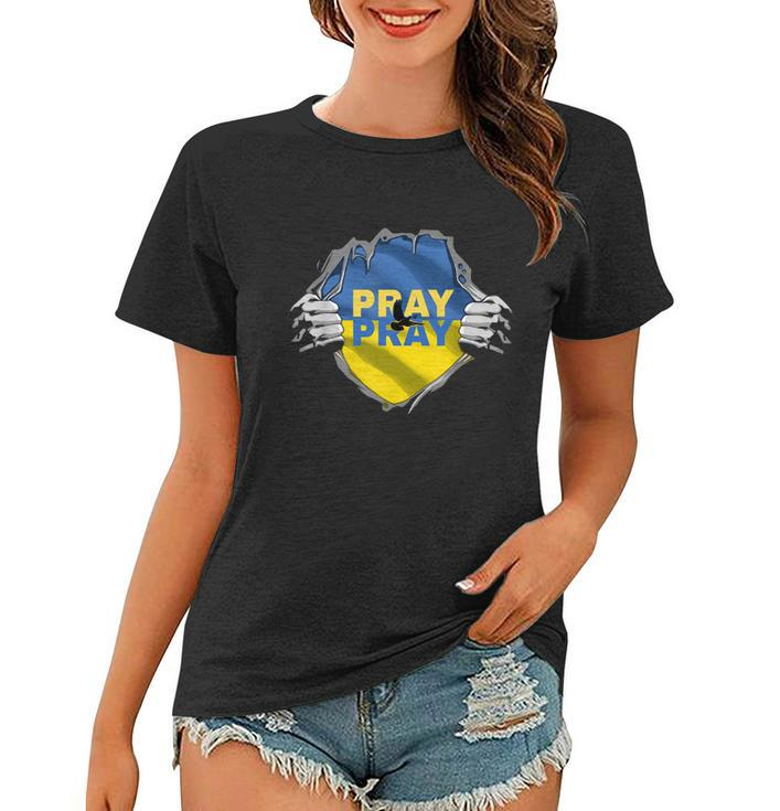 Love And Pray Support For Ukraine Ukrainian Flag Gift Women T-shirt
