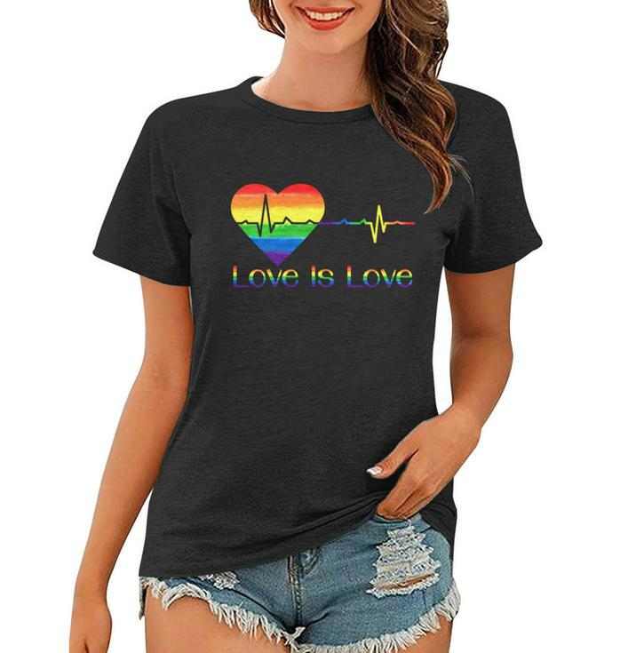 Lovely Lgbt Gay Pride Heartbeat Lesbian Gays Love Is Love Cool Gift Women T-shirt