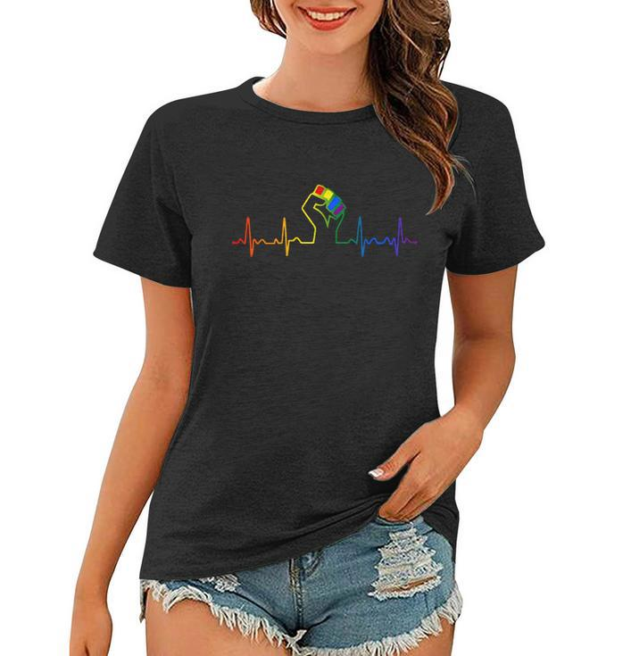 Lovely Lgbt Gay Pride Power Fist Heartbeat Lgbtq Lesbian Gay Meaningful Gift Women T-shirt