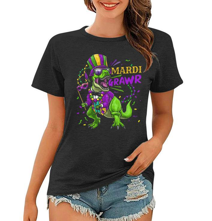 Mardi Gras Dabbing T Rex Dinosaur Mardi Grawr Bead Costume  Women T-shirt