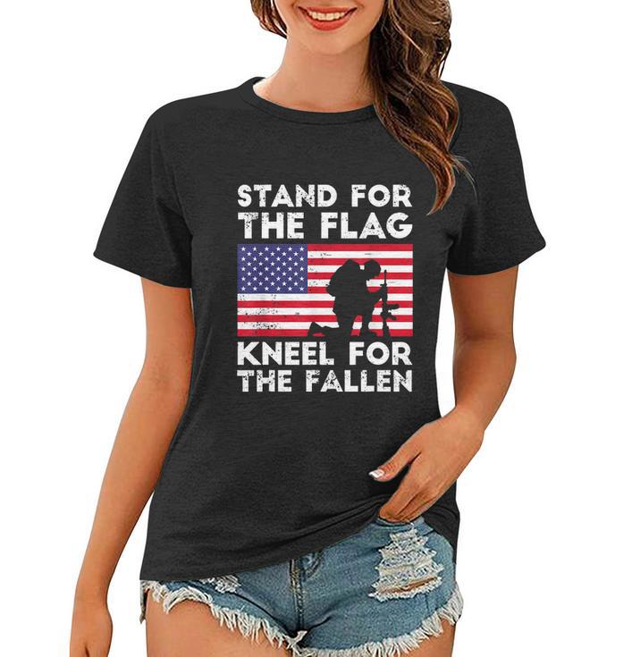 Memorial Day Patriotic Military Veteran American Flag Stand For The Flag Kneel For The Fallen Women T-shirt