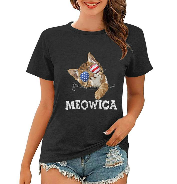 Meowica American Flag Cool Joke Cat Sunglusses 4Th Of July Women T-shirt