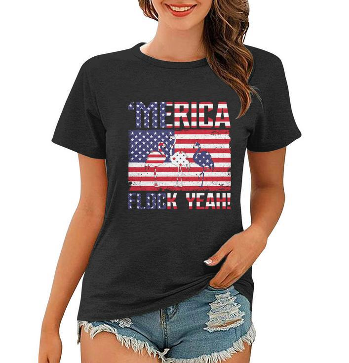 Merica Flamingo Usa Flag 4Th Of July Flock Yeah Graphic Plus Size Shirt Women T-shirt