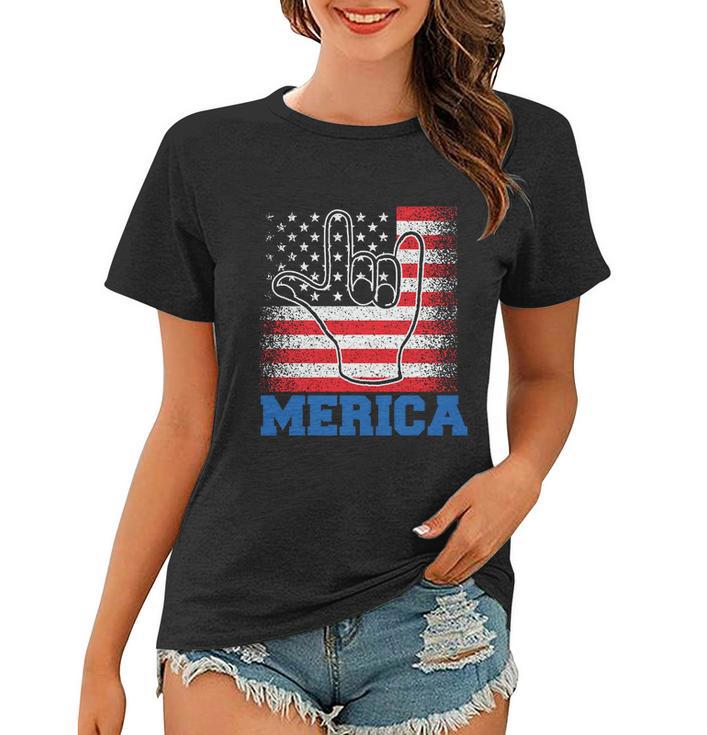 Merica Rock Sign 4Th Of July Vintage Plus Size Graphic Shirt For Men Women Famil Women T-shirt