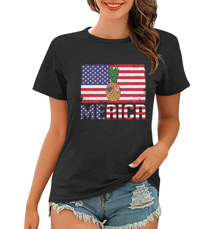 Merican Pineapple Usa Flag Graphic 4Th July Plus Size Shirt Women T-shirt