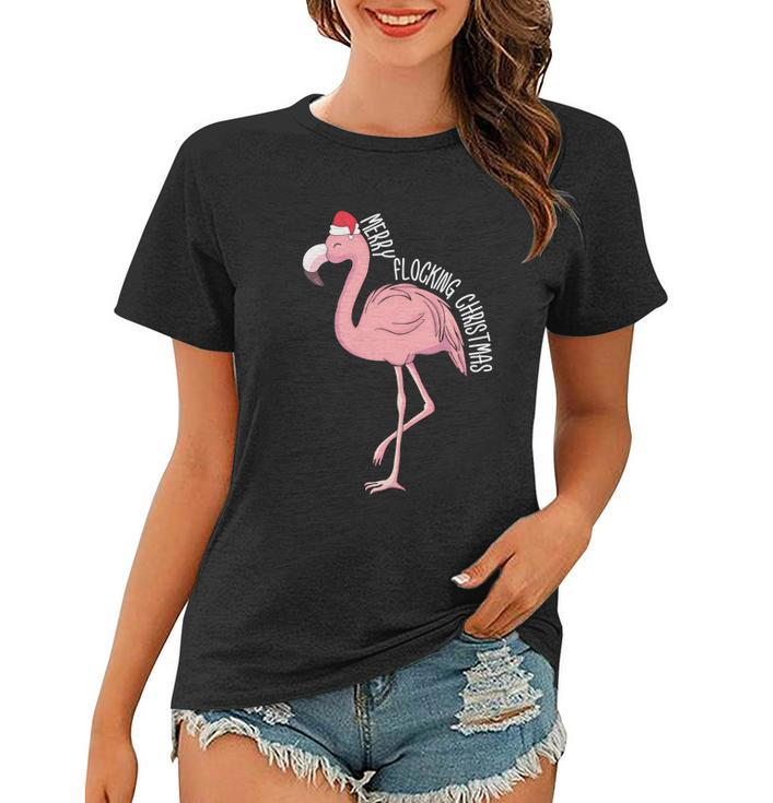 Merry Flocking Xmas Tropical Flamingo Christmas In July Women T-shirt