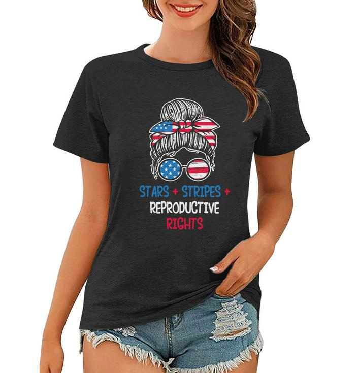 Messy Bun American Flag Stars Stripes Reproductive Rights Gift V4 Women T-shirt