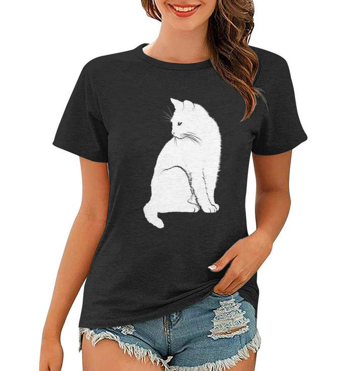Minimalist Cute Black Cat Owner Feline Art Kitten Lover Gift Women T-shirt