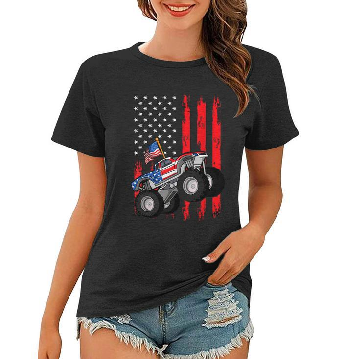 Monster Truck American Flag Racing Usa Patriotic Women T-shirt